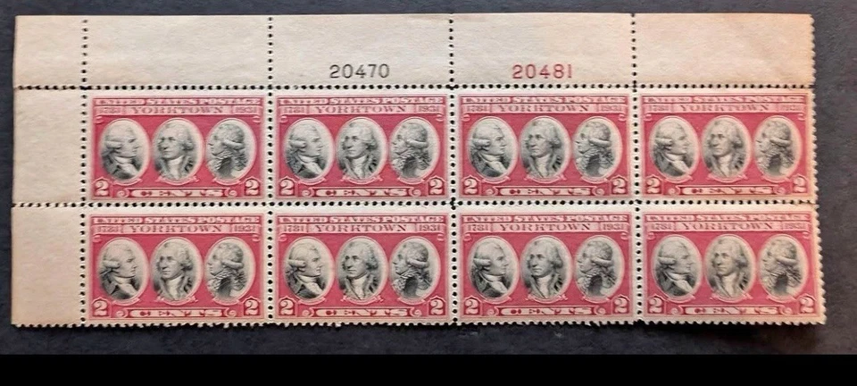 1931 US RARE Stamps Scott#703 Yorktown 2c / Cent StampBlock of 8 Mint - Image 3 of 4