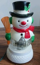 Vintage Christmas Merry GlowRound Spinning Snowman Blowmold Tree Topper Lightup