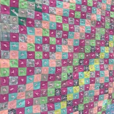 VTG Colorful Handmade Colorblock Patchwork Quilt 78 x 66 Blanket Flannel Backing