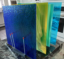 VINTAGE STAINED/ART GLASS 4 SHEETS- 12" X 12" - ASSORTED COLORS 6 lbs.