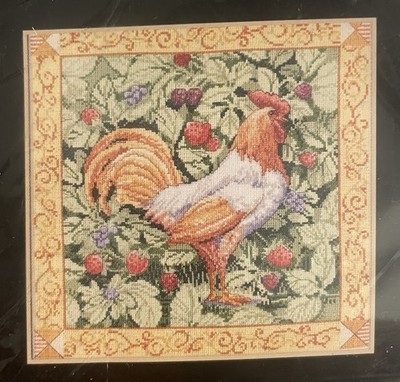Bucilla BERRY PATCH ROOSTER Cross Stitch Kit WM45627 12x12 Farm
