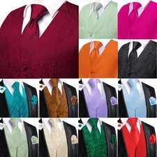 Fashion Vintage Mens Vest Tie Hankie Cufflinks Set Wedding Formal Casual Gielt