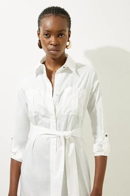 Karen Millen Shirt Midi Dress UK14 in White RRP £129 - Image 1 of 4