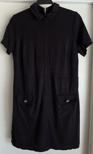 LOFT Shirt Dress Women M Black Solid Collared Short Sleeve Casual Sheath