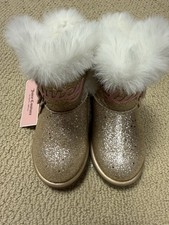 Juicy Couture Toddler Girls Lil Windsor Rose Gold Glitter Fur Boots Shoes Sz8
