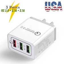 3-Port USB Home Travel Wall Fast Charger for Cell Phone iPhone Samsung Android