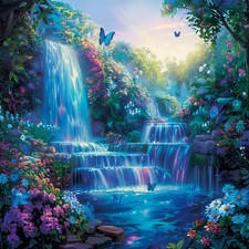 Waterfall Landscape Diamond Painting Kits for Adults,Rainforest Butterflies 5D