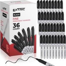 Permanent Markers Black, 36 Count Fine Point Markers, Quick Drying, Works on