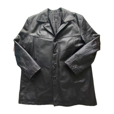 Matinee Vintage Lederjacke Herren Large Schwarz Pebbled Lang Retro