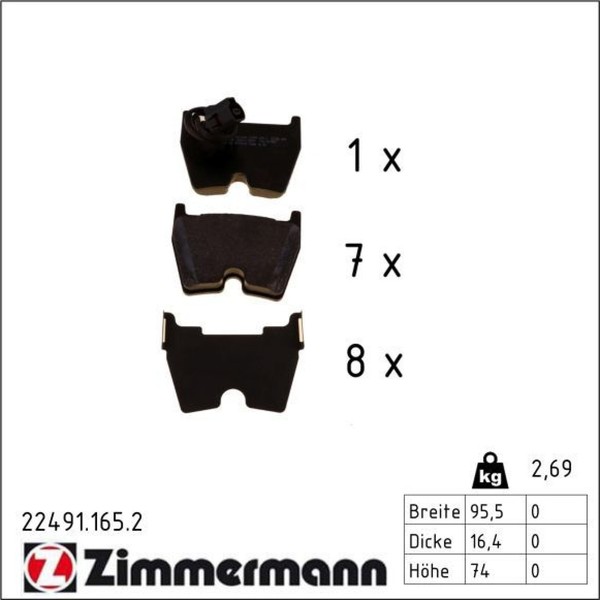 Zimmermann 22491.165.2 Bremsbelagsatz FüR Audi A3 Q3 TT FV3 FVP FV9 FVR 8VS-image