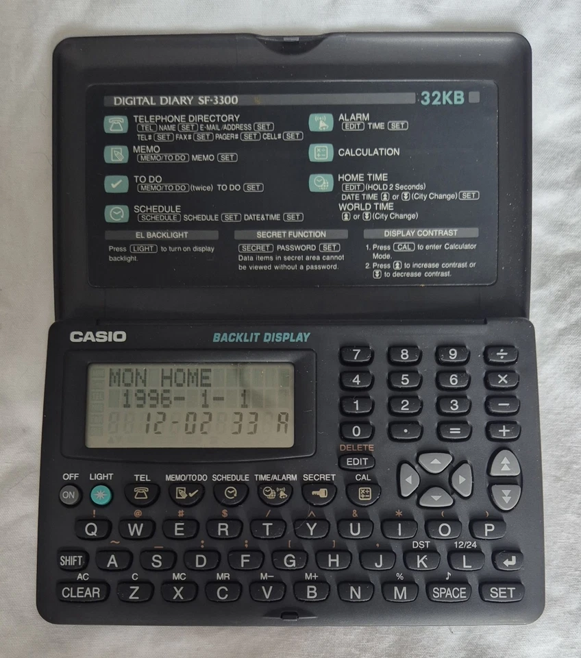 Casio Digital Diary Organizer SF-3300 32KB Backlit Display Tested Works Great - Image 4 of 4