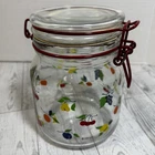 Vintage Style Fruit Pattern Glass Jar Red Flip Top Sourdough Jar Cottage Core