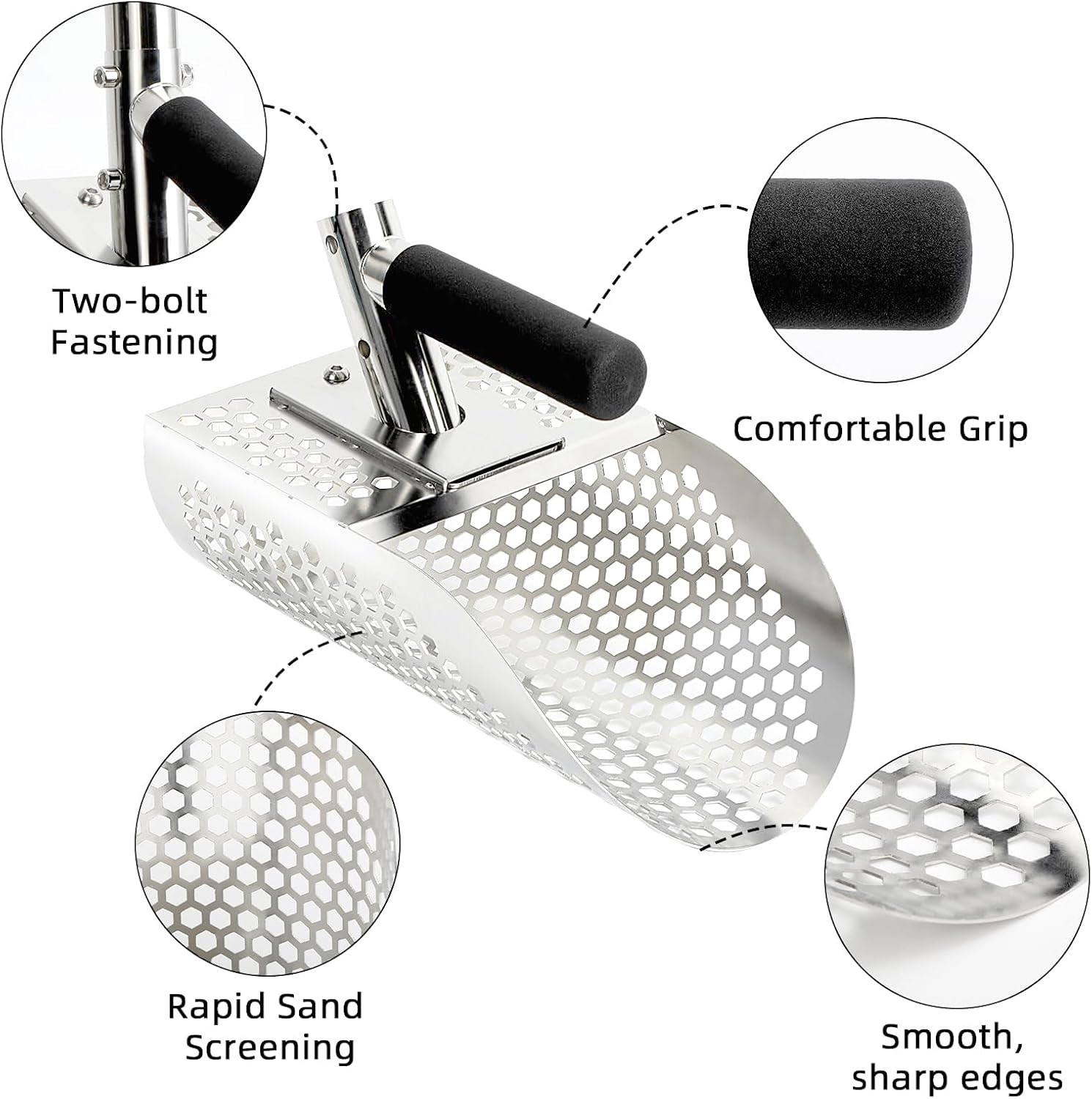 Long Handle Sand Scoop Metal Detecting Shovel Adjustable Stainless Steel Beach