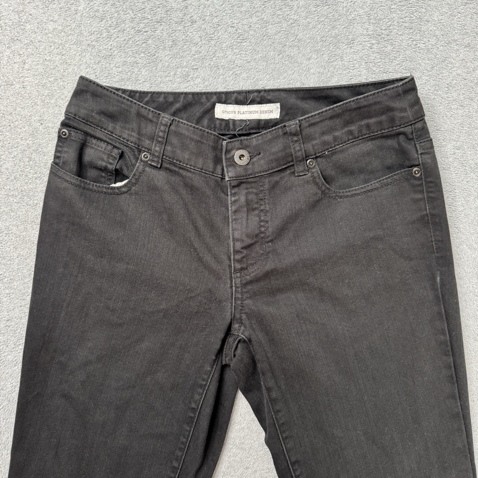 Chicos Platinum Jeans Womens 00 Black Denim Faded Cotton Straight Leg Casual