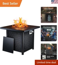 Durable 50,000 BTU Propane Fire Table - 32in Square Black with Adjustable Feet