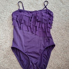 Robby Len Womens Size 14 Purple Swimsuit Ruffles Adjustable Straps One Piece