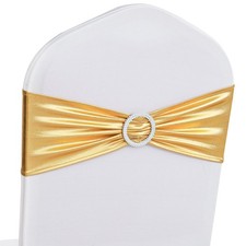 10 Pack Gold Metallic Spandex Stretch Chair Sashes Bands Ties Buckle Slider