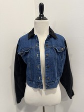 Vintage My Michelle Jean Jacket With Black Velvet Sleeves Made In USA Size Small