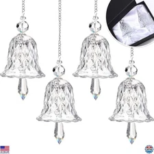 Maxcheck 4-Pack Crystal Glitter Glass Bell Ornaments - Clear Hanging Decorations