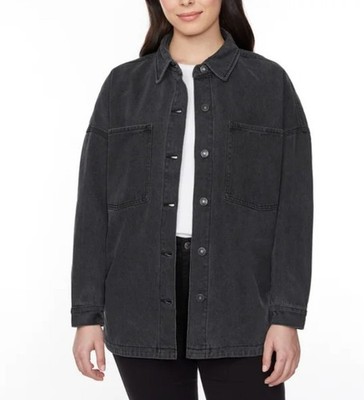 Hudson Jeans Women's Denim Shirt Jacket, Black, XXL