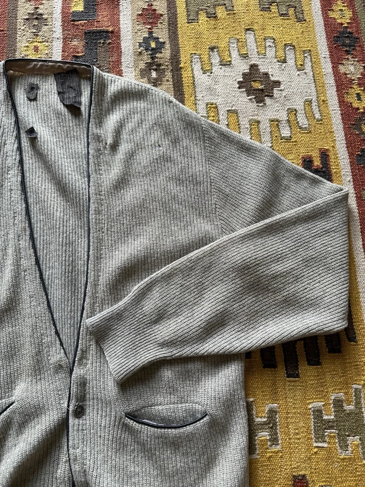 Cárdigan Suéter Gris Nylon Lana Orlon Para Hombre Grande Años 40 50 Botones De Colección Foto 4 de 4