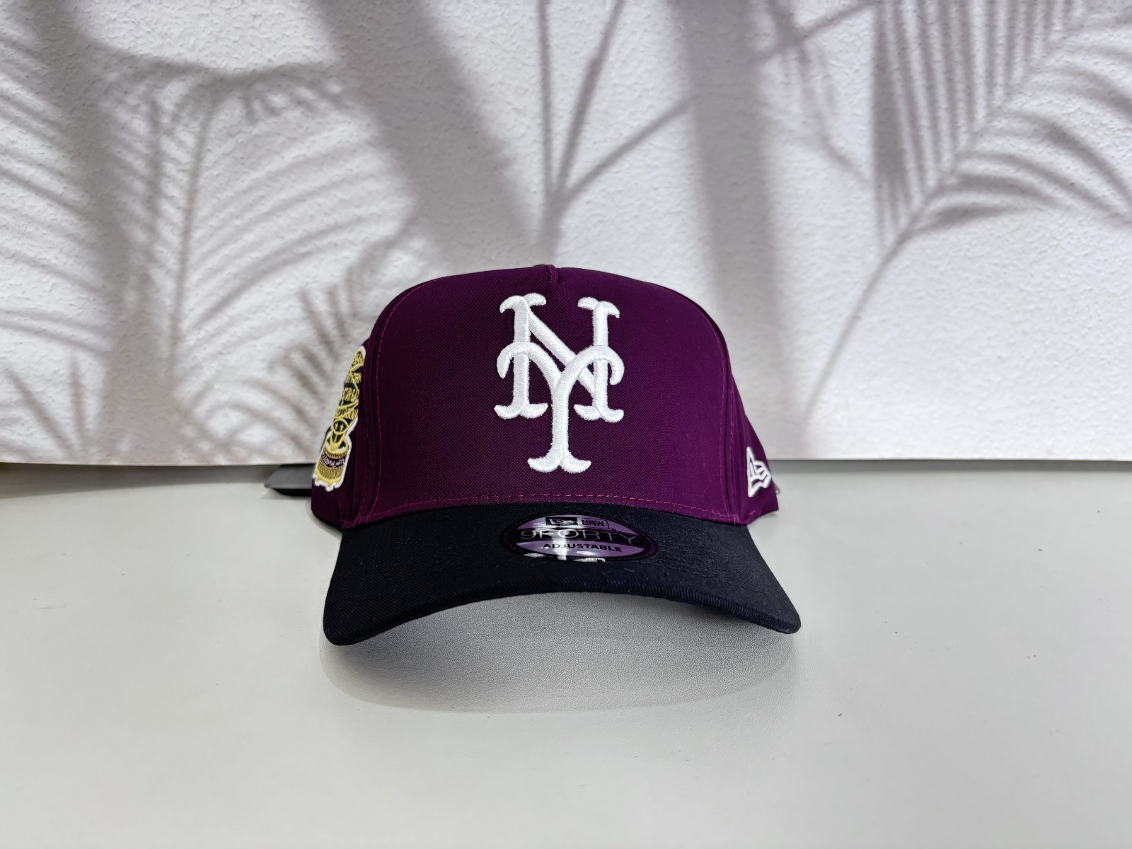 NY Mets Hat New Era 9FORTY Cap Side Patch Purple Burgundy Black White NY Logo