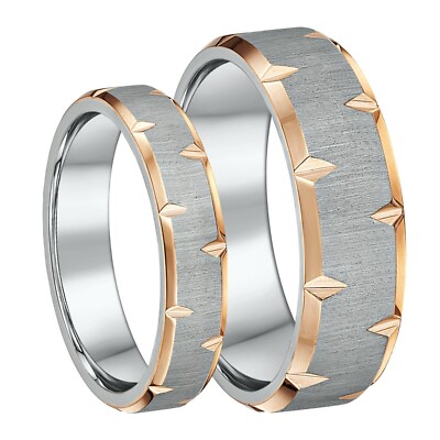 His & Hers Paar Ring Set Titan & IP Roségold Eheringe 5 & 7 mm