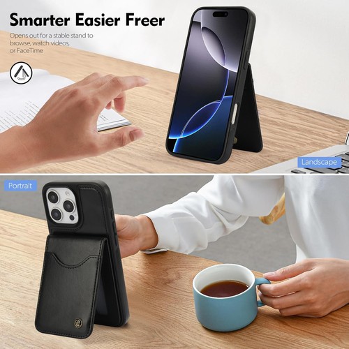 For iPhone 16 Pro Max 15Plus 14 13 Card Bag Leather Wallet Case Flip Stand Cover - Picture 4 of 17