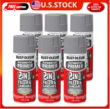 12 OZ AUTO PAINT SPRAY 2 In 1 Filler Sandable Primer Gray Rust Preventer 6 Pack