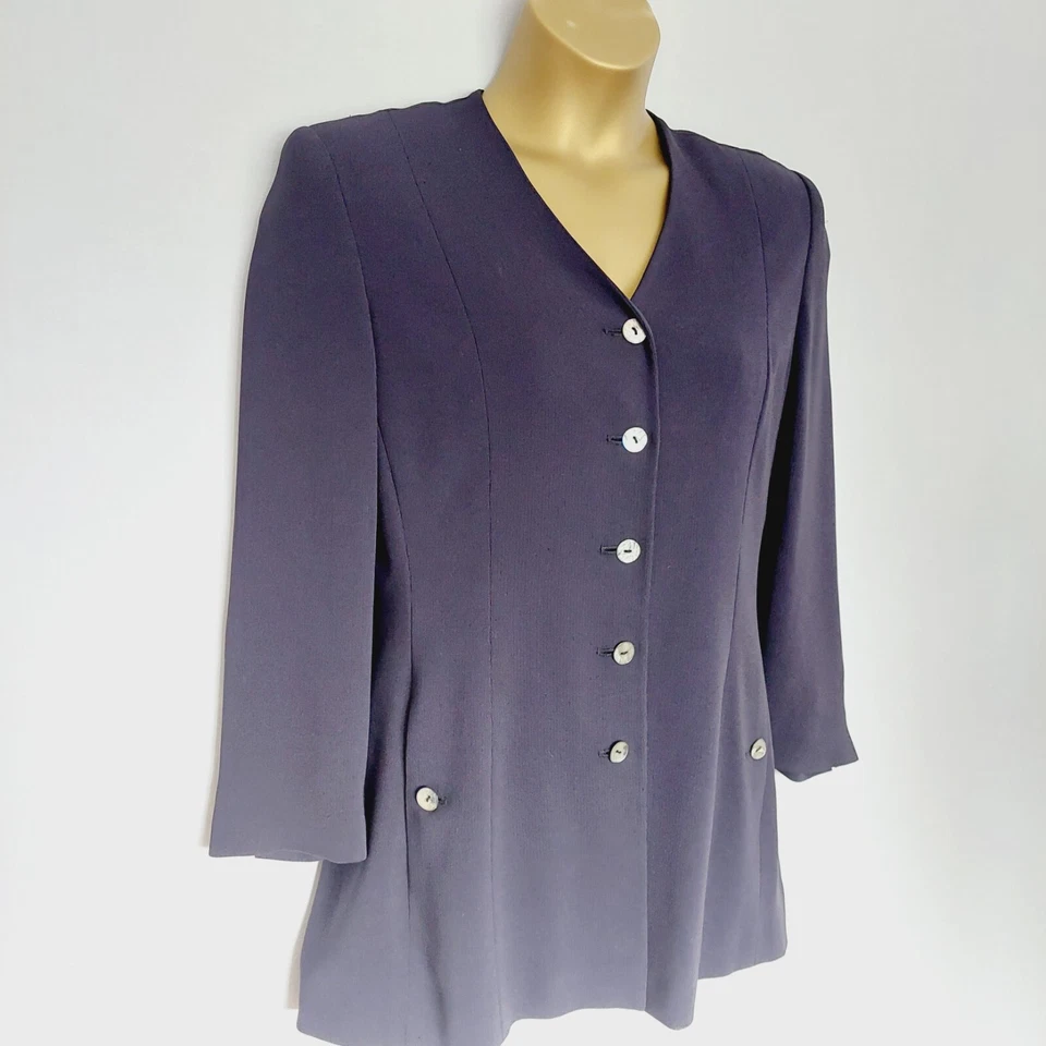 Windsmoor Blazer Jacket Size 14 Navy Blue Pockets V Neck Lined Smart Workwear - Image 2 of 4