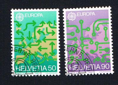 SCHWEIZ HELVETIA BRIEFMARKEN EUROPA CEPT TRANSPORT UND KOM. 1988 gestempelt (BS204)