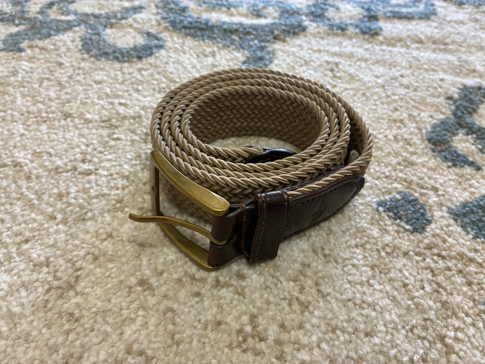 Cinturón para hombre Dockers tejido elástico beige/caqui marrón cuero tono dorado hebilla 38 Foto 4 de 4