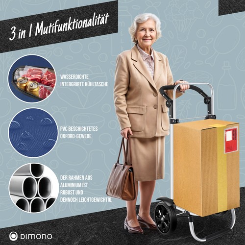 Carrito de la compra plegable 3 en 1 trolley para comprar; carro 56L con compartimento frigorífico - Imagen 6 de 11