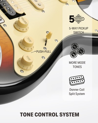 Guitarra Eléctrica Profesional Donner DST-600 Trémolo Puente Bobina Derramada Pastilla HSS - Imagen 5 de 14