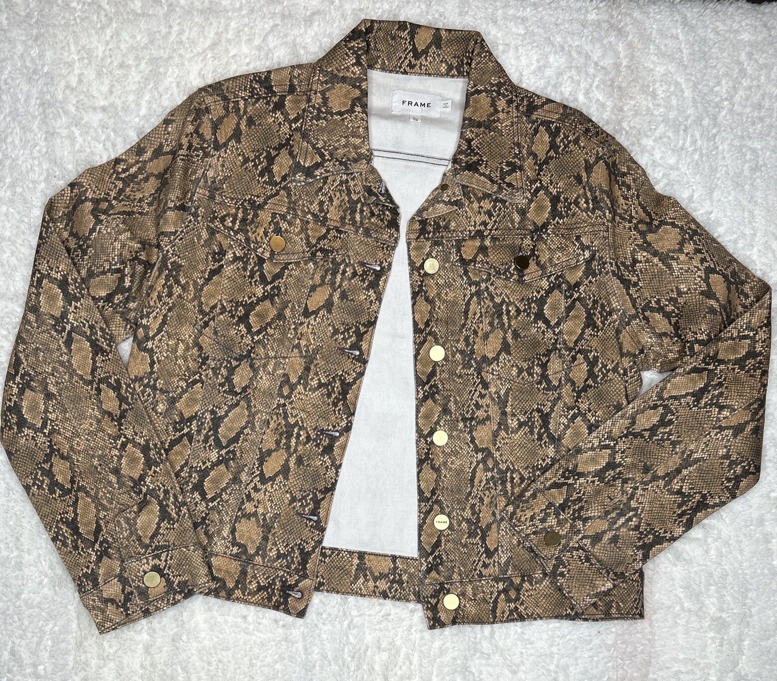 Frame Denim Snakeskin Jacket Python Brown XL - image 1