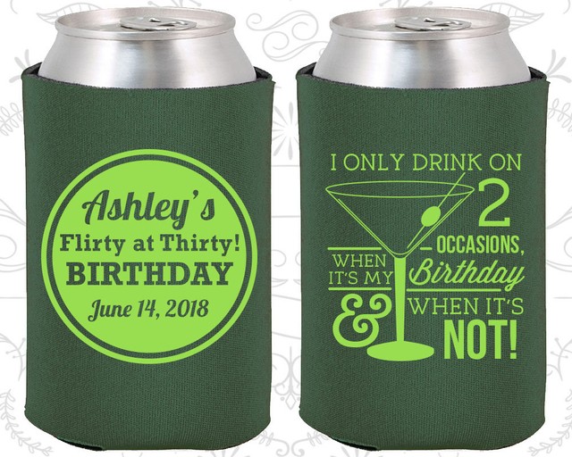 Personalized 30th Birthday Party Favors Koozies (20172) Flirty 30