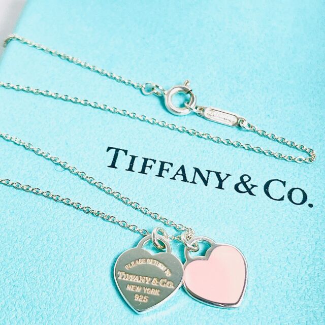 TIFFANY & Co. Return to Double Heart Mini Pendant Necklace Enamel Pink
