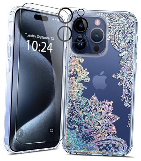 Anti Yellowing Clear Glitter for Apple iPhone 15 Pro Max Clear Glitter Lace