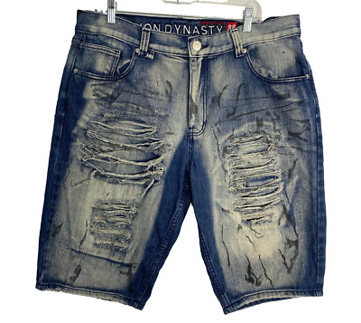 Mens Jean Shorts Size 38 Distressed Splatter Loop 36 x 12 Hip Hop 