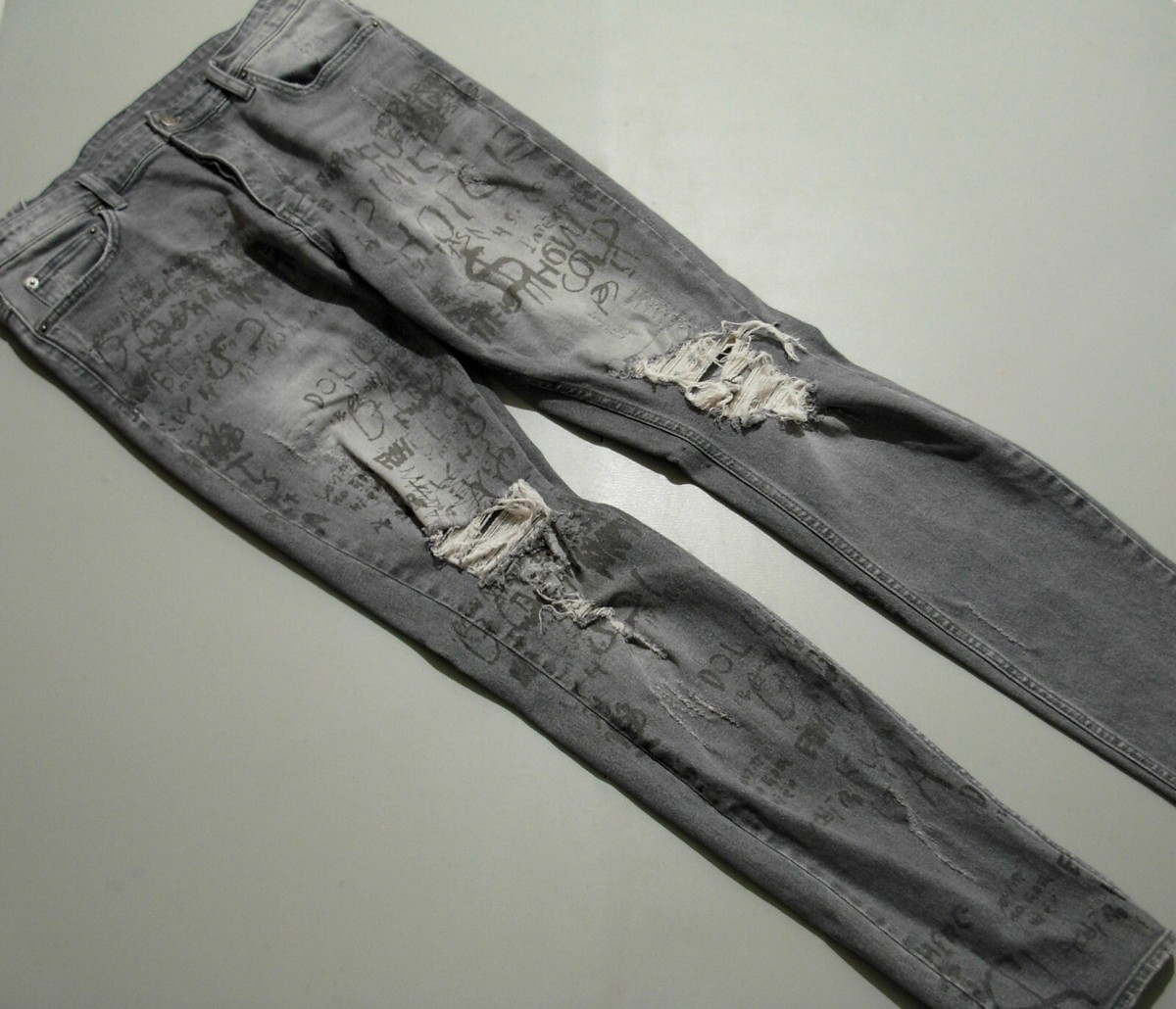 Ksubi Jeans Mens 33x32 Chitch Slate Scribble Gray Slender