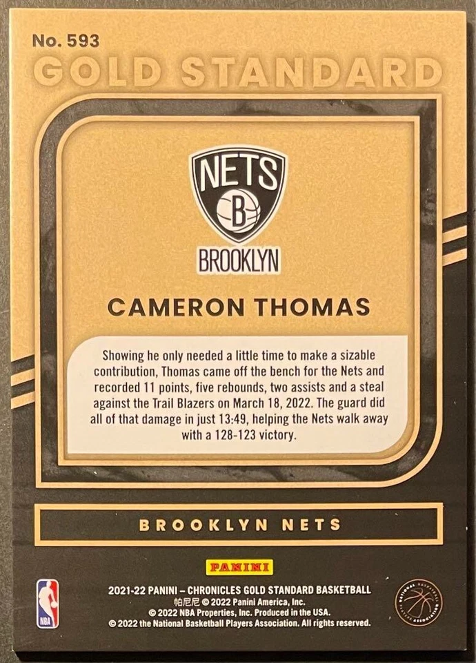 Cameron Thomas 2021-22 Chronicles RC Gold Standard /99 Holo SP Nets - Image 2 of 2
