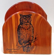 Owl Wood Napkin Holder Mail Organizer Souvenir Luray Caverns Virginia Glossy Vtg