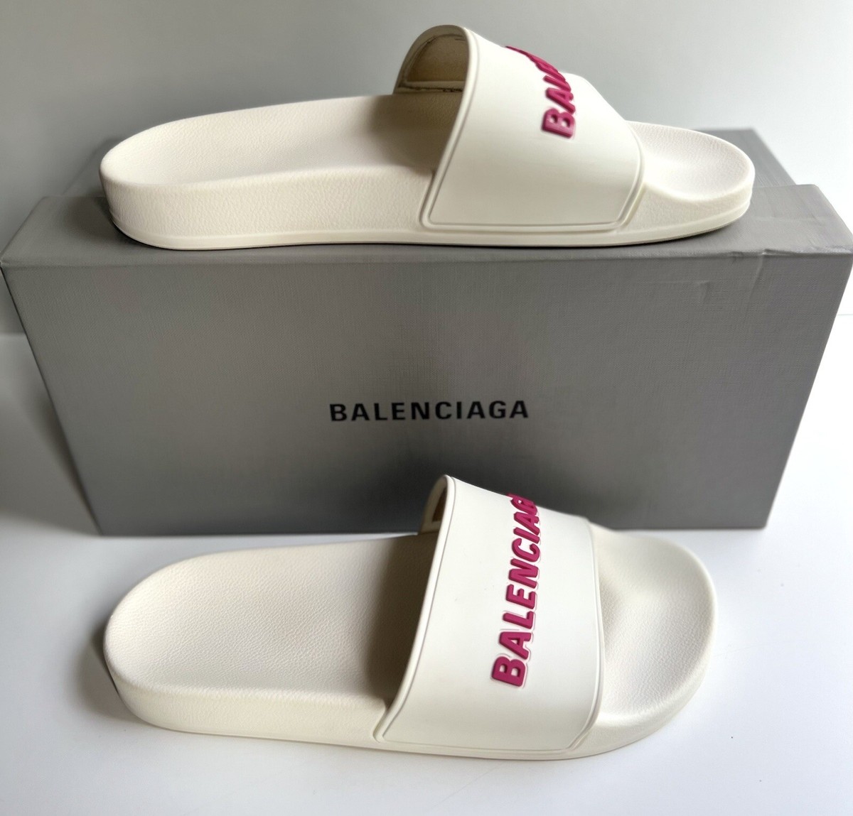 サンダル・ミュール Balenciaga Ciabatta Piscina Con Logo $375 Women's Balenciaga Logo Pool Slides Flat Sandals