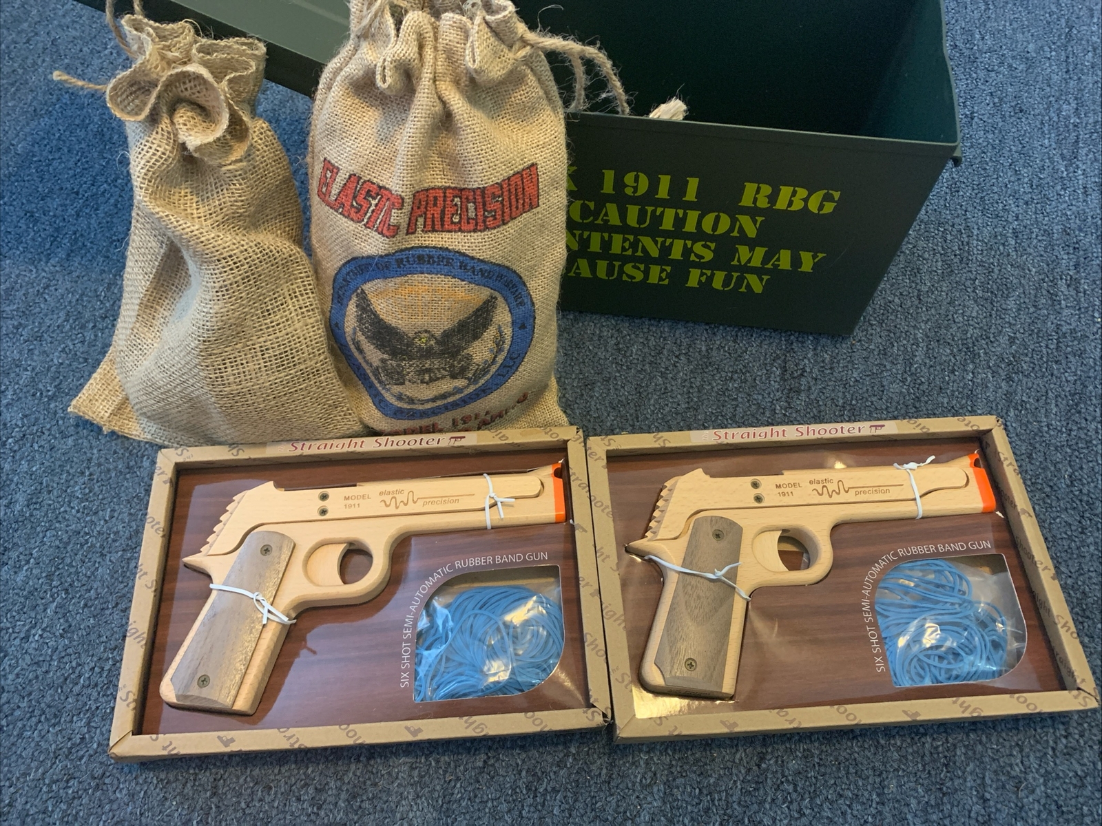 World's Best Rubber Band Gun Gift Set 2 x 1911s packed in M2A1 50cal Ammo Can