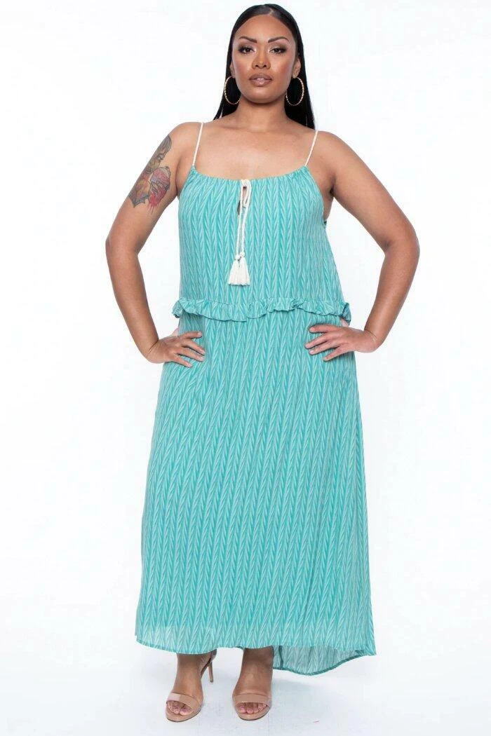 CURVY SENSE Plus Size 1X Teal Goddess Halter Dress NWT