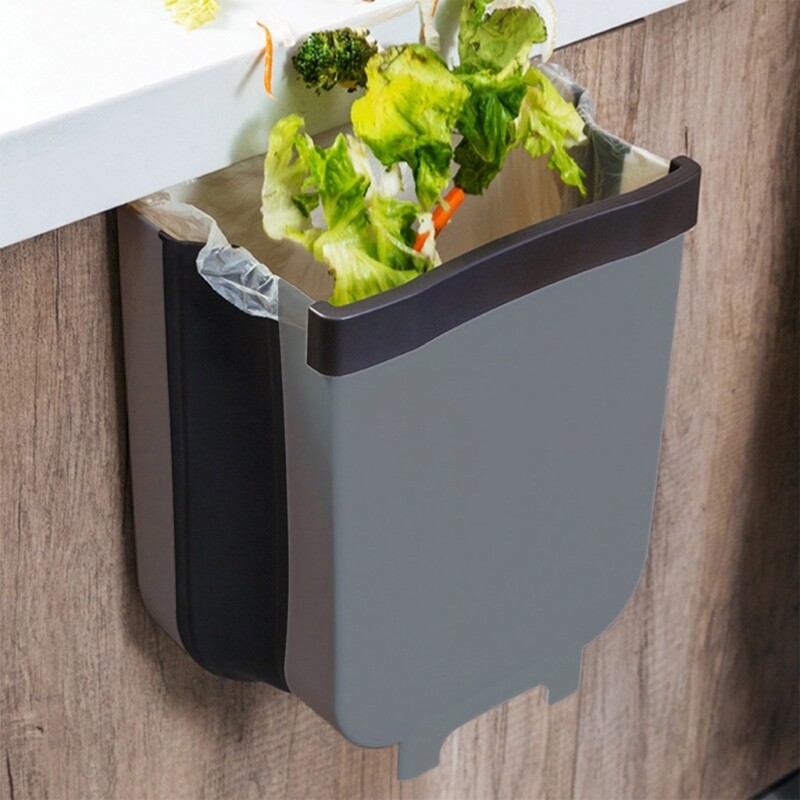 Trash Can 6L/9L Wall Mounted Foldable Waste Bin for Kitchen eBay
