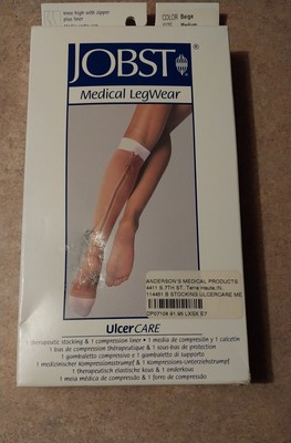 Jobst Knee High Medical Legwear Size Medium Color Is Beige Open Toe With Zipper