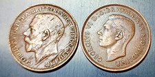 2 monete da One  penny Re Giorgio V / VI anni 1921-1937 Regno unito Circolata