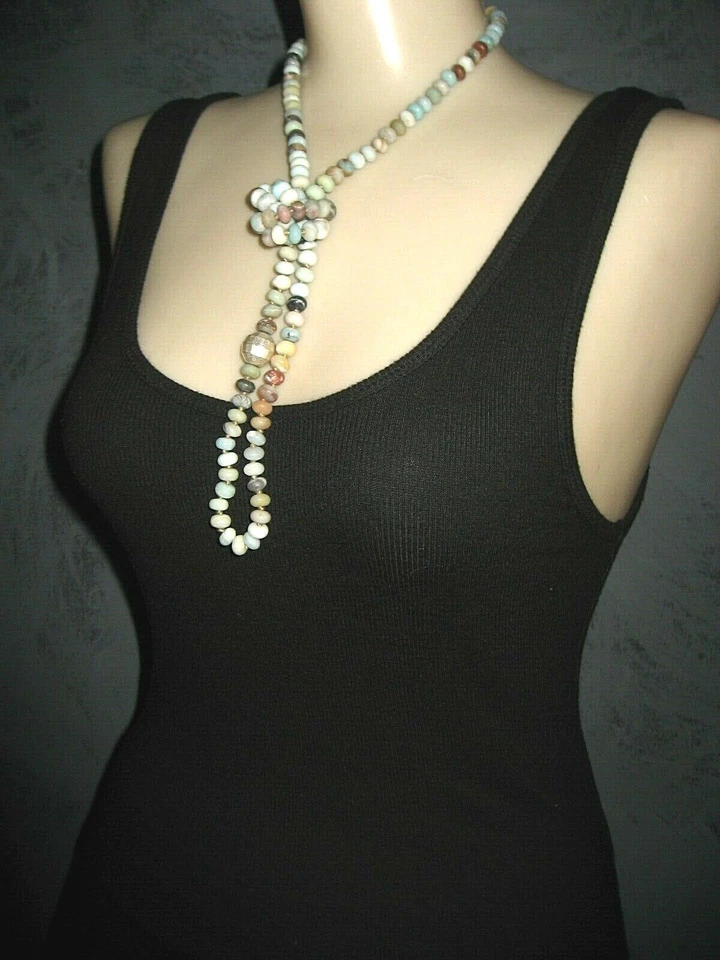 Collar Chan Luu Amazonita Mega Largo Piedra Mate Plata Anudado a Mano Nuevo con Etiquetas $245 Foto 4 de 4