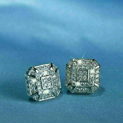  2 Karat runder Schliff VVS1/D Diamant einzigartiger Cluster Ohrstecker 14K Weißgold Oberfläche